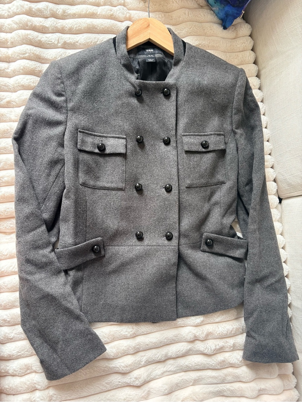 H&M Grey Double-Breasted Military-Style Jacket